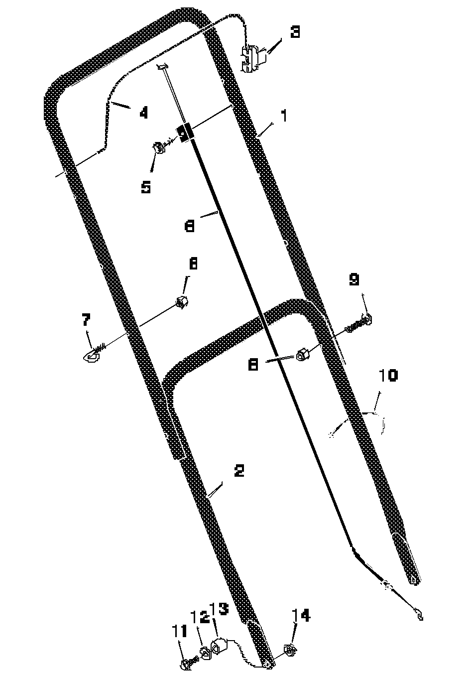 Handle Assembly Diagram and Parts List for 20101A 1997 Briggs and Stratton Lawn Mower